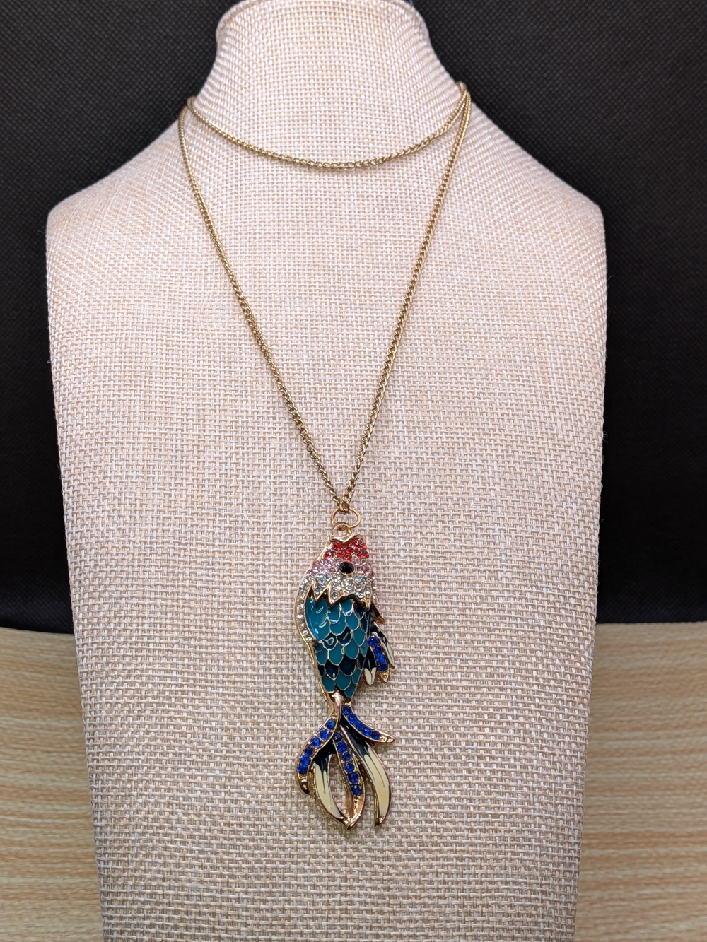 Enamel Koi Fish Pendant Necklace - Gold Chain